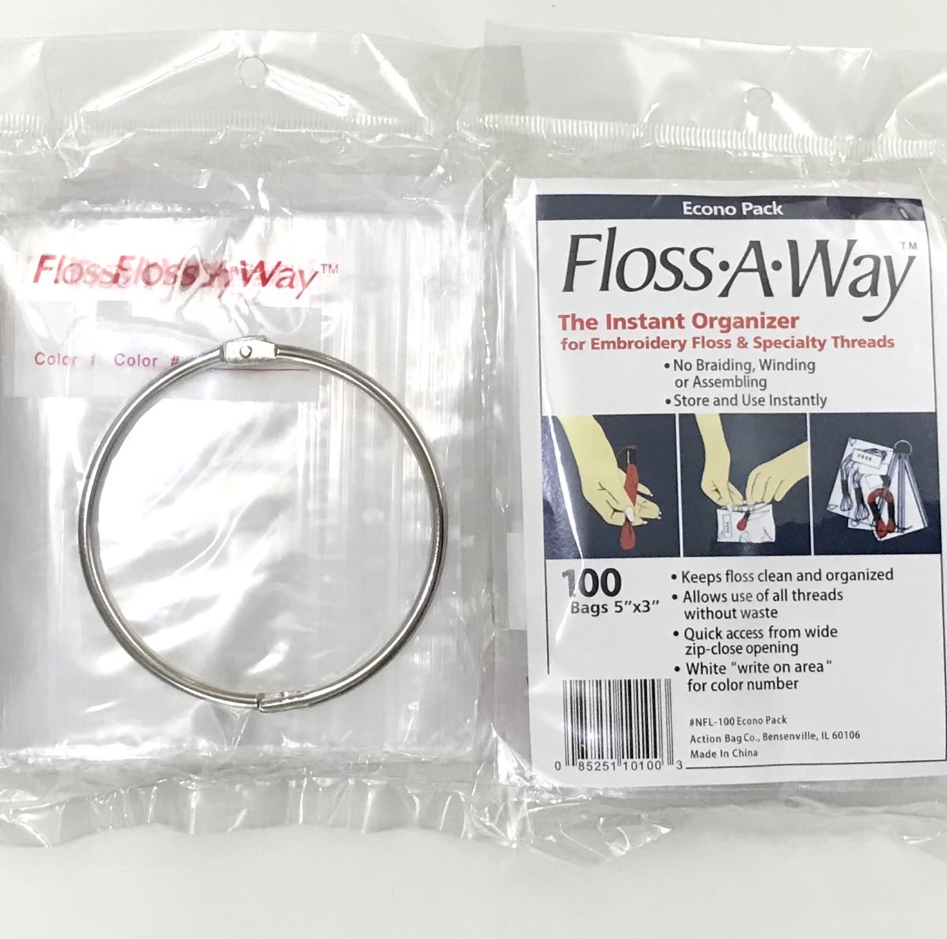 Floss-A-Way EconoPack - 100 bags with 3 ring - Fleur de Paris