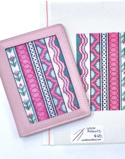 Pink leather passport case and Patterned canvas insert