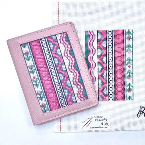 Pink leather passport case and Patterned canvas insert