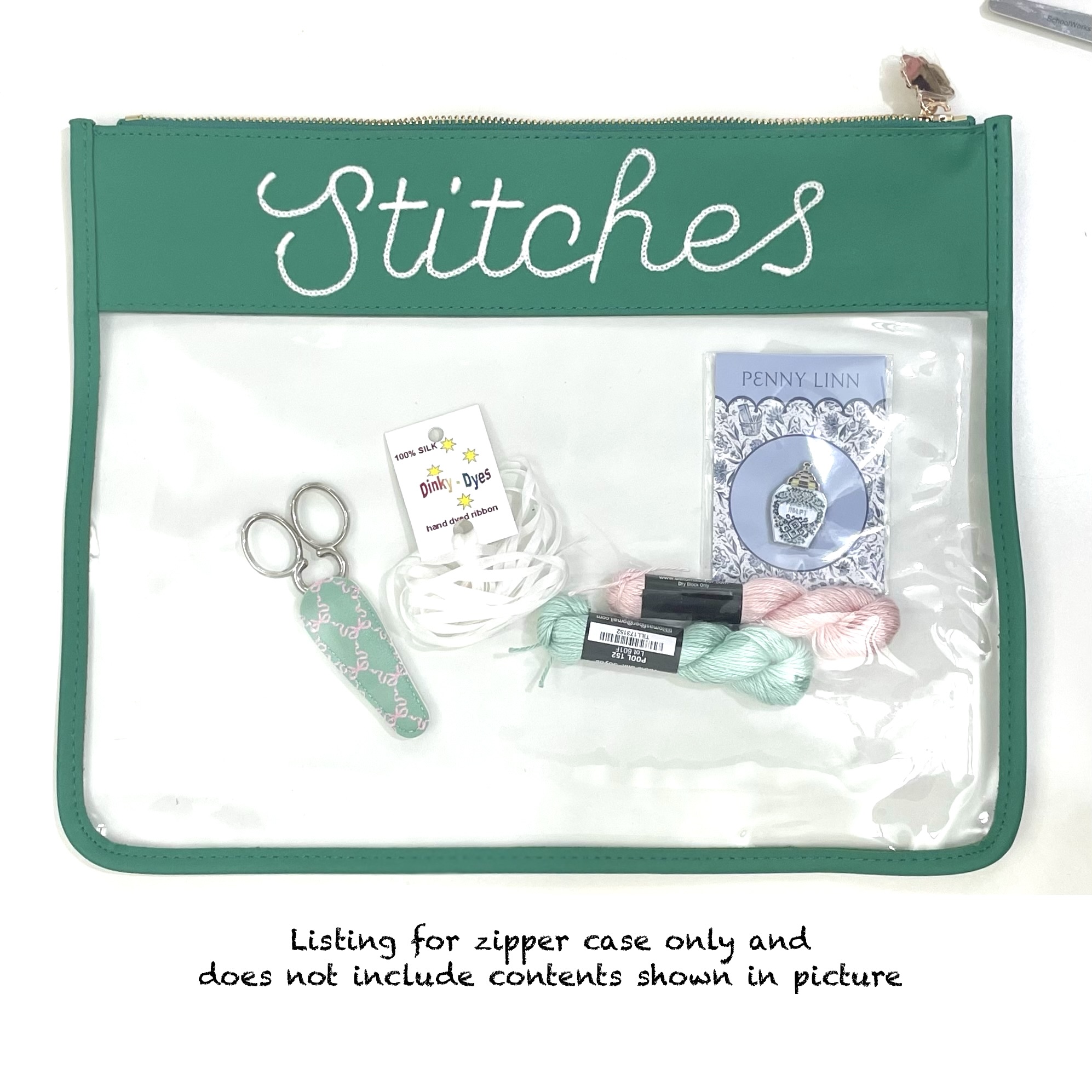 Green Stitches Large Zipper Project Pouch