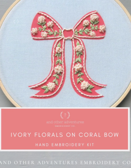 Ivory Florals on Coral Bow