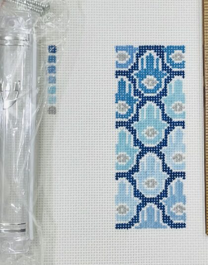 Blue Hamsa canvas and Mezuzah Acrylic Case
