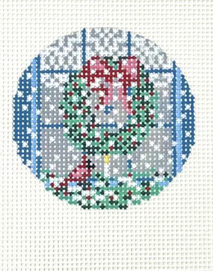 3" Window with Wreath and Cardinal 13 count