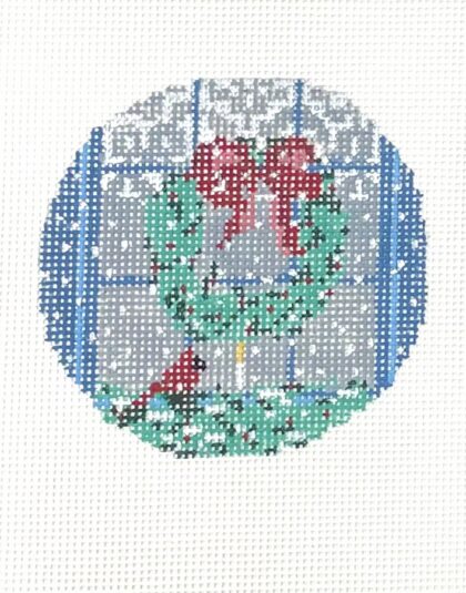 3" Window with Wreath and Cardinal 18 count